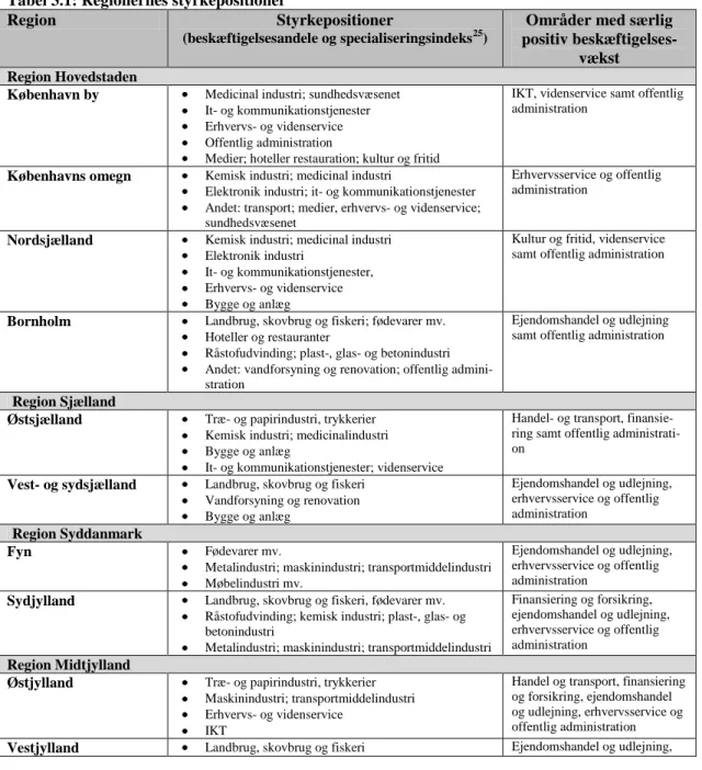 Tabel 3.1: Regionernes styrkepositioner 