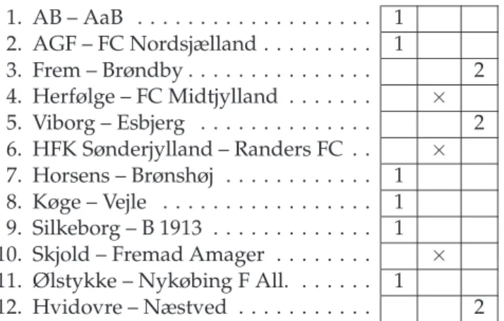 Tabel 1.3: Odds for de seks kampe i næstsidste run- run-de af SAS-ligaen 2002/03.