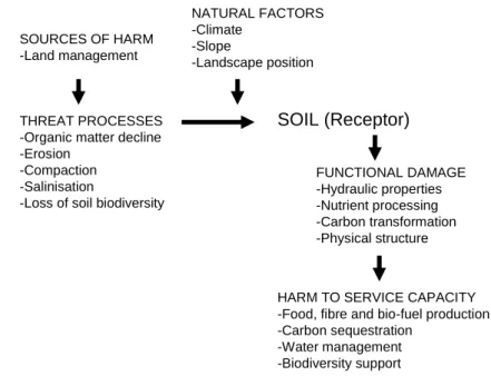 Figure 1. Conceptual model of harm to soil from the action of threats. 