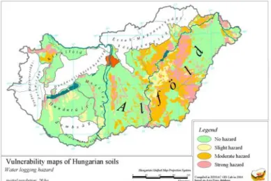 Figure 4. Vulnerability of Hungarian soils to water-logging hazard. 