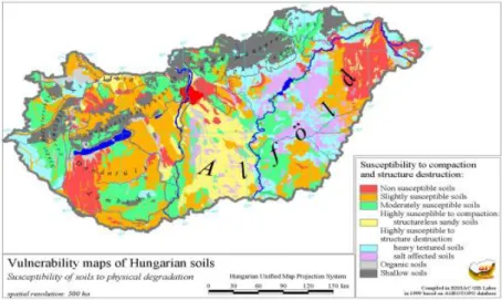 Figure 6. Vulnerability of Hungarian soils to soil structure  destruction and compaction