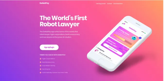 Illustration 2: Screenshot of the DoNotPay website, ‘the world’s first robot lawyer’