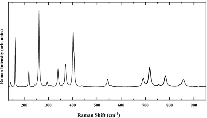 Figure 4.2: Raman spectrum of YAG at ambient conditions reported by [3].