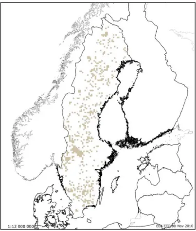 Figure 11: A distribution map for  Coregonus lavaretus  using the ETRS LAEA 5210 10  km grid