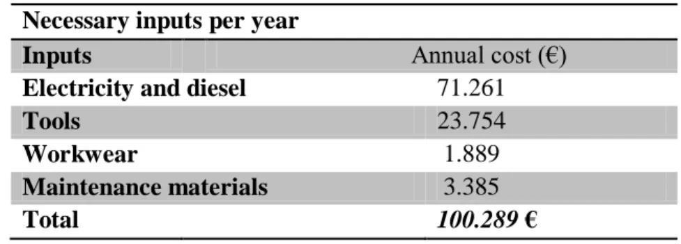 Table 4.3: Annual cost of raw materials and other supplies with increments of inflation  rate 