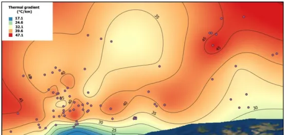 Figure 12. Map of the thermal-gradient variation in the area of Barents Sea 