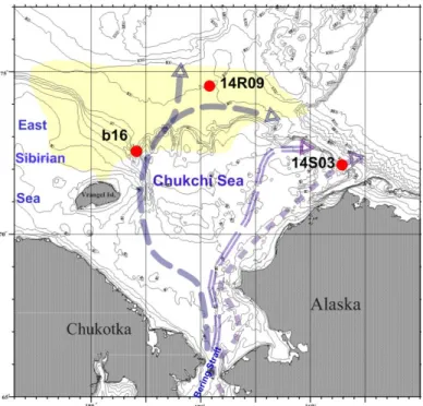 Fig. 1. Locations of studied cores. 