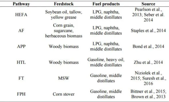 Table 4 Bio Jet Fuel Alternatives (Bann et al., 2017) 