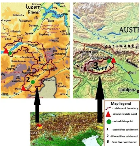 Figure 6. Maps of the main studied catchment basins in Alps 