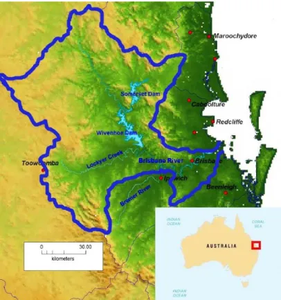 Figure 7. Map of the catchment basin of The Brisbane River 