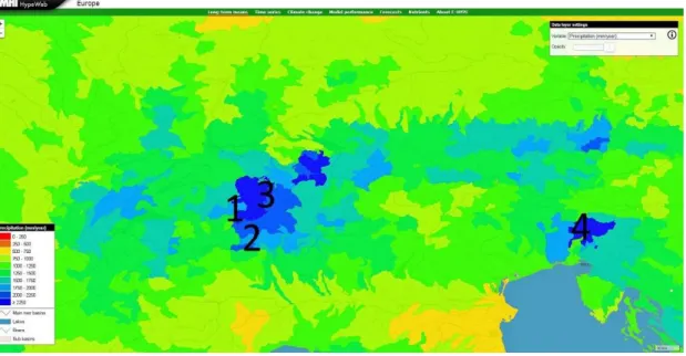 Figure 10. River basins with the highest amount of precipitation (data provided by  hypeweb.smhi.se) 