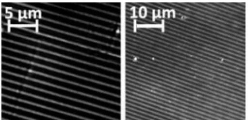 Fig. 1 The micro image of titanium planar structures formed on the glass surface after nanosecond (a)  and picosecond (b) laser irradiation