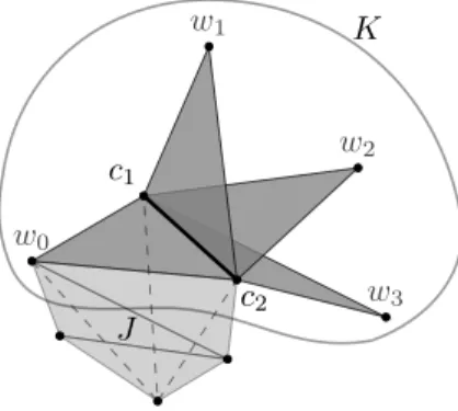 Figure 1 A copy of M j for k = 5, j = 2. The centre C = {c 1 , c 2 } lies in all petals P i = C ∪ {w i }, i = 0, 