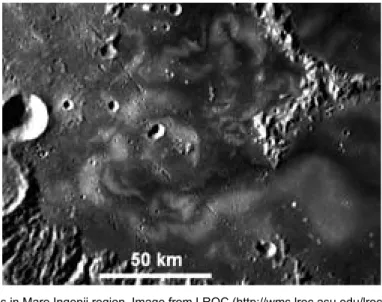 Fig. 1. swirls in Mare ingenii region. image from lroc (http://wms.lroc.asu.edu/lroc).
