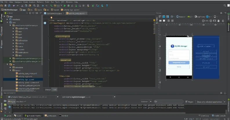 Figura 3: Android Studio – implementarea unei ferestre (parte de layout) 