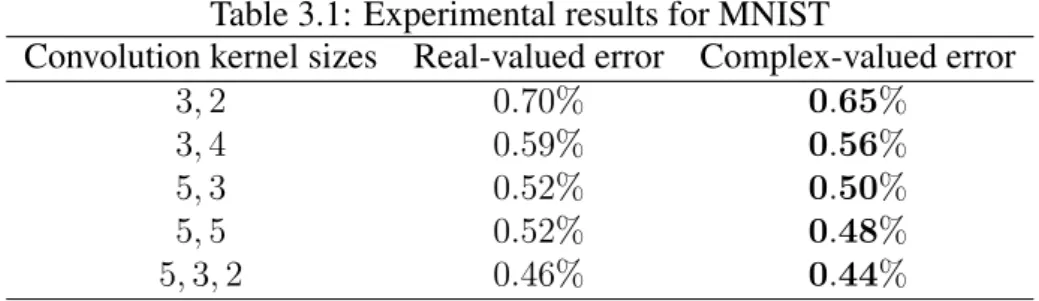 Table 3.1: Experimental results for MNIST