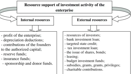 Figure 1. Resource support of investment activity of the enterprise Resource support of investment activity of the 