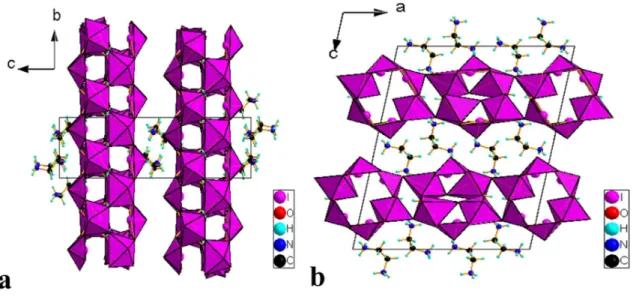 Fig. 3. Projection along a axis (a) and b axis (b) of the atomic arrangement in EBIMIA crystal,  respectively