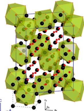 Figure 1. Illustration of the U 3 O 7  (U 60 O 140 ) crystal structure trial model derived from electron  diffraction data, figure adapted from Leinders et al