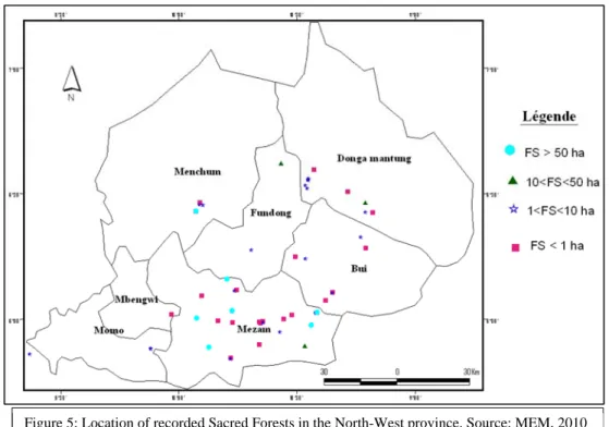 Figure 5: Location of recorded Sacred Forests in the North-West province. Source: MEM, 2010