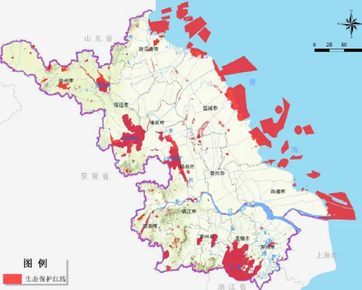 Figure 4: Distribution of ecological protection areas in the Red Line Plan of Jiangsu Province In  the  agricultural  sector,  a  range  of  technical  measures  have  been  deployed,  such  as  high-yield  rice  varieties  with  lower  emissions,  intermi