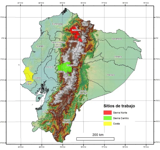 Figure 4. Location of the project intervention sites in Ecuador