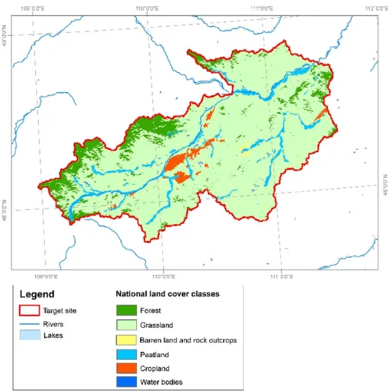 Figure 9.  Land cover and land use of of the Hurh-Huiten valley target area Centroid coordinates: 110? 26' 41.623" E; 48? 17' 38.963" N
