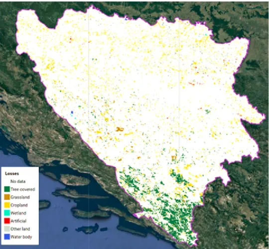 Figure 1: Land Cover change: Lost classes between 2000 and 2018 (Corine Data)