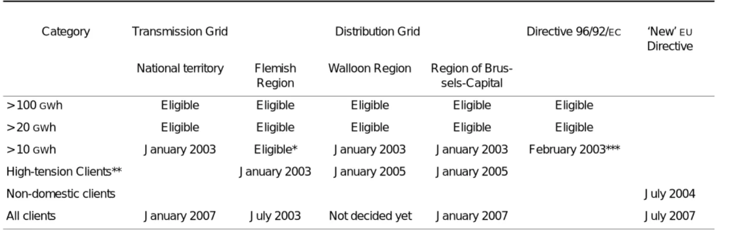 TABLE 13 - Eligibility thresholds for electricity in Belgium