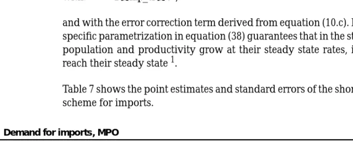 Table 7 shows the point estimates and standard errors of the short run adjustment scheme for imports.