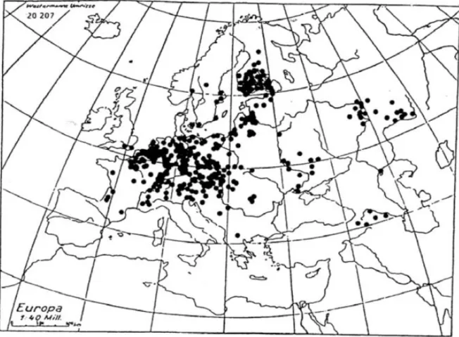 Figure 5 : Distribution en région ouest-paléarctique  d’Andrena vaga (Panzer), d’après Gusenleitner &amp; 