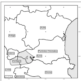 Figure 2.  Localisation du Département des Pyrénées-Orientales (en grisé) (d’après Iserbyt, 2000).