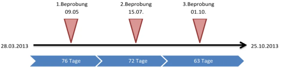 Abbildung 1: Zeitschema der Beprobungen der Greens