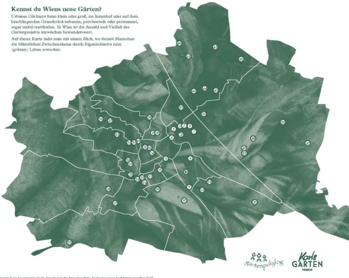 Abbildung 7: Karte der Urban-Gardening-Projekte in Wien 