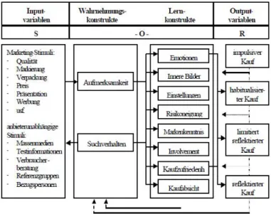 Abbildung 8: S-O-R-Modell des Kaufverhaltens (nach der Darstellung bei Bodenstein und Spiller 1998); 