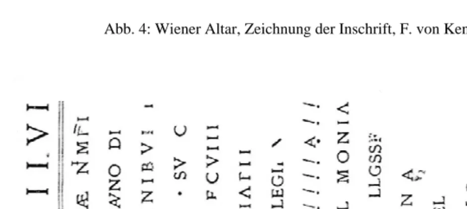 Abb. 4: Wiener Altar, Zeichnung der Inschrift, F. von Kenner 