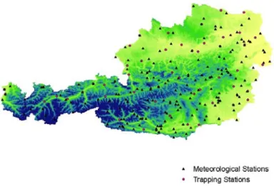 Figure 1: Meteorological Stations ( ▲ ) and Culicoides spp. Trapping Stations ( ● ) in Austria