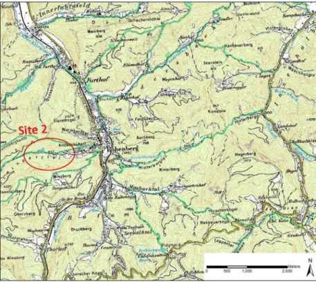 Figure 23: Location of Site 2, Steinpartztalbach  (BEV 2011, modified by Jochen Steindl) 