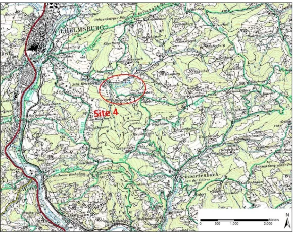 Figure 27: Location of Site 4, Kreisbach  (BEV 2011, modified by Jochen Steindl). 
