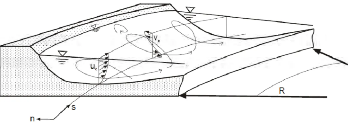 Abbildung 4-7: Sekundärströmung in einer Flusskrümmung (HAFNER, 2008) 