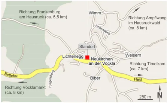 Abb. 15:   Supermarktstandort in Neukirchen/Vöckla (Karte: www.gmap-pedometer.com) 