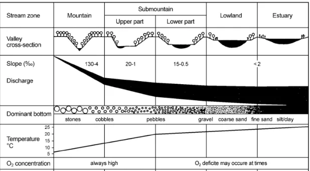 Figure  1.2:  Schematic  depiction  of  the  river-region-concept  under  consideration  of  the  main  abiotic  factors after Witkovsky (Holcik 1989 in: S PINDLER , 1997, p