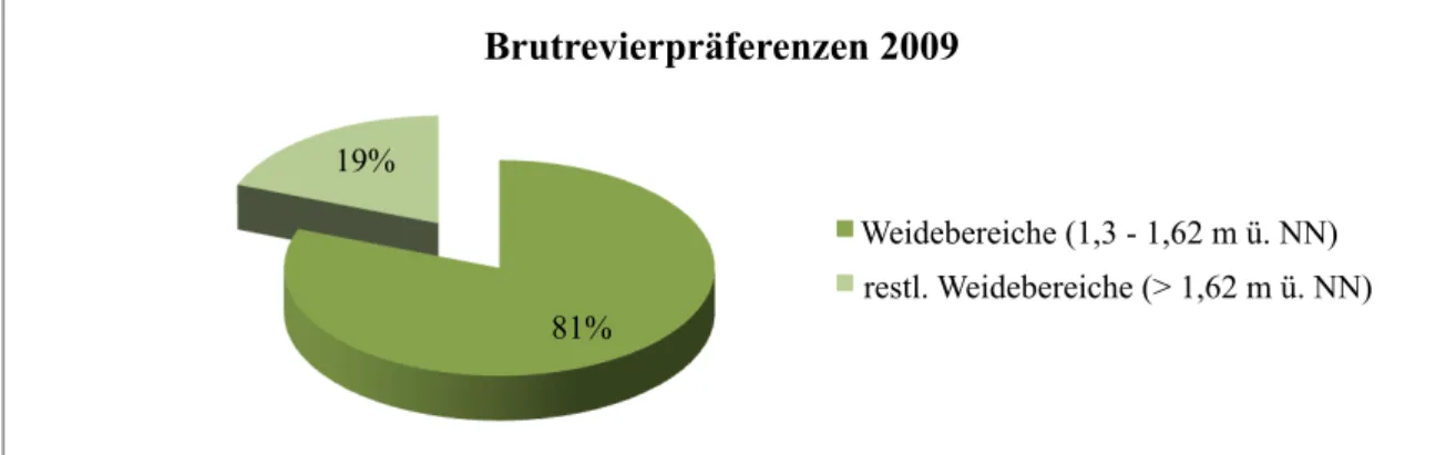 Abbildung  3.  Prozentuale  Verteilung  der  Neststandorte  im  Westinnengroden  der  im  Fokus  stehenden  Limikolenarten Kiebitz, Uferschnepfe, Rotschenkel und Austernfischer im Untersuchungsjahr 2009
