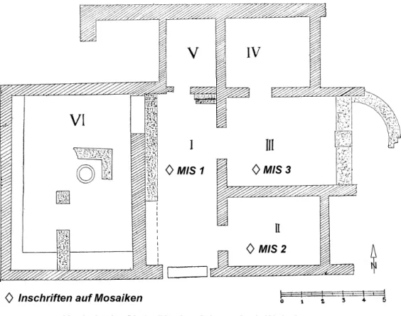 Figure 1: Plan of the house with the mosaics marked