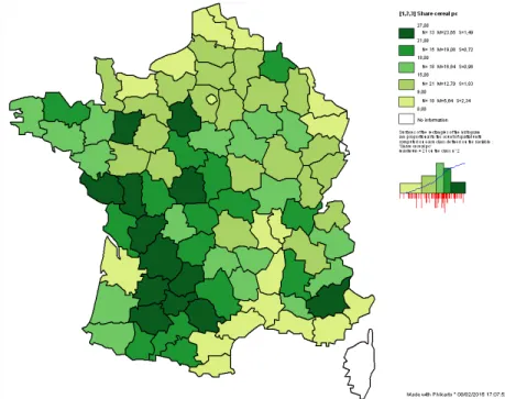 Figure 4 – Employment share in the production of cereals in France in 1892