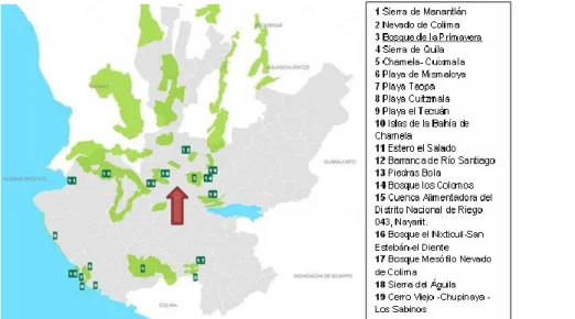 Figure 2. Protected areas in Jalisco with Bosque La Primavera highlighted (source: 