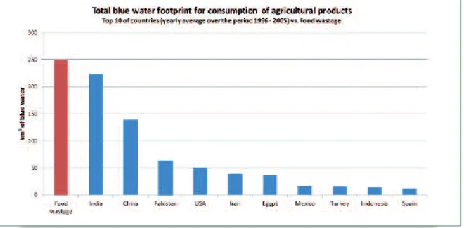 Figure 16: Top 10 of national blue water footprint accounts for consumption of agricultural products vs