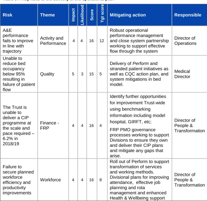 Table 3 :  Key risks to the delivery of the operational plan 