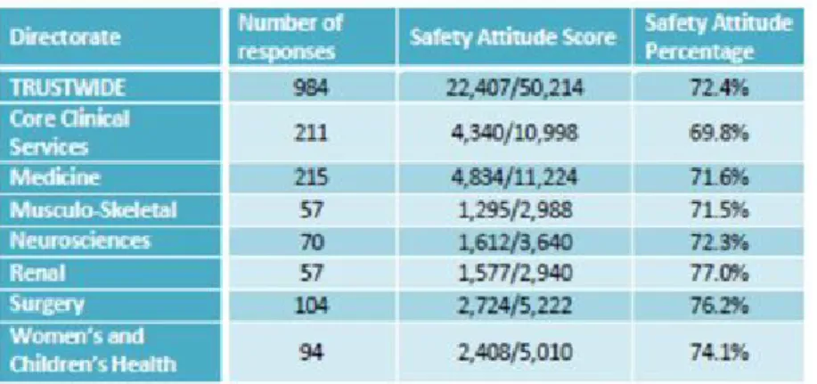 Table 1: Breakdown of Safety Attitude Percentage by Directorate